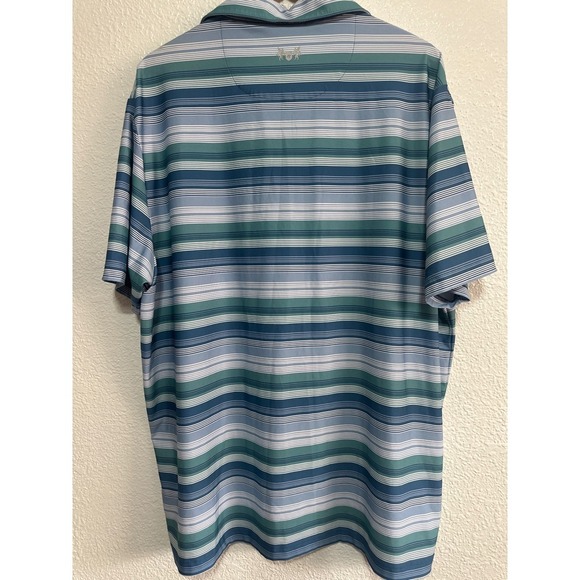 Hickey Freeman Golf XXL Striped Polo Shirt Blue Green Performance Mens - Picture 3 of 4